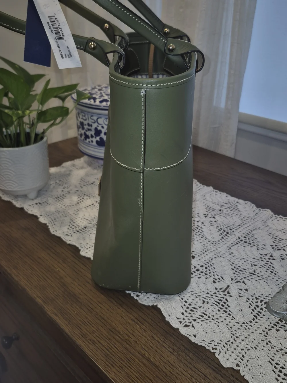Dooney & Bourke Olive Green Beacon  Leather Tote with Front Zip Pocket
